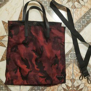 PRADA Two Way Red Camo Tessuto Nylon and Leather Tote!